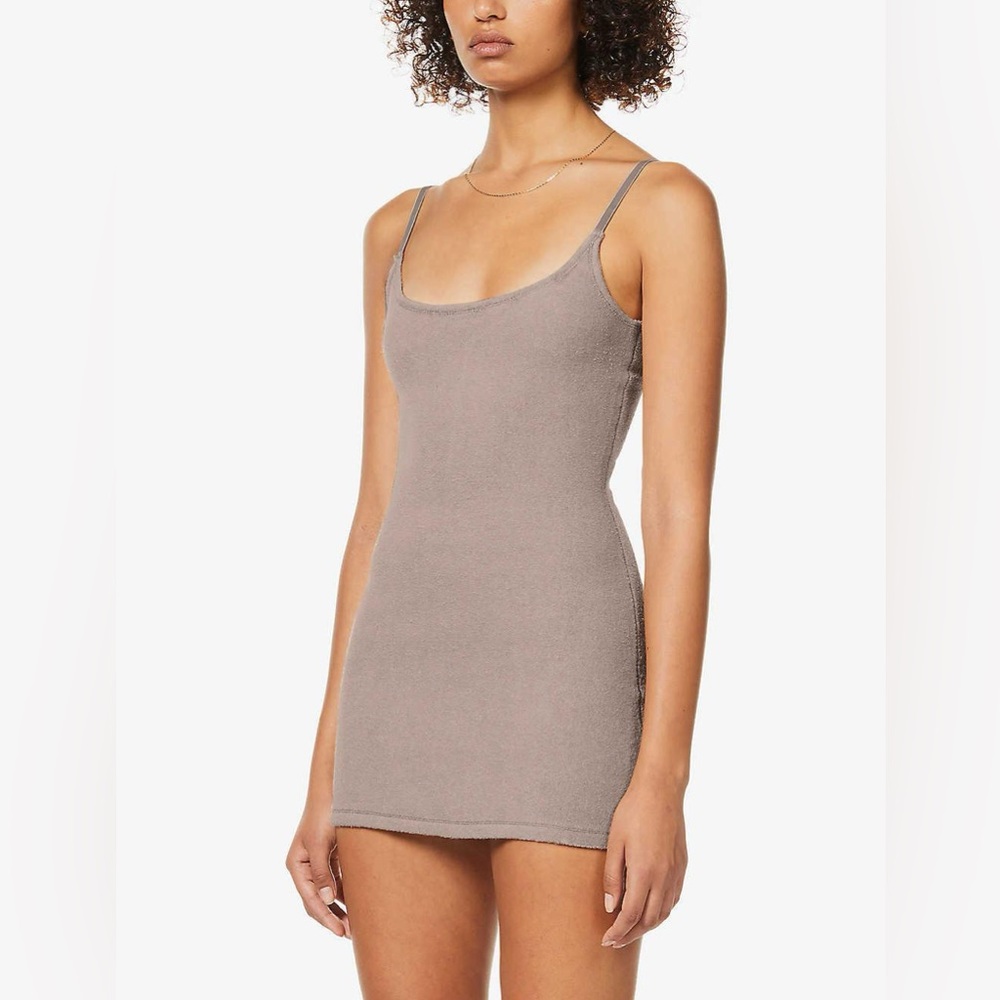 Skims Women's Terry Scoop-neck Cotton-blend Towelling Mini Dress in desert tan - Picture 2 of 8